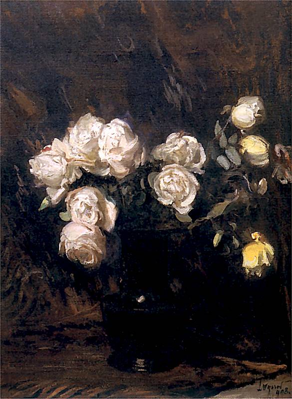    <b> Białe róże</b><br>1908  Olej na płótnie. 86 x 64 cm<br>Własność prywatna  