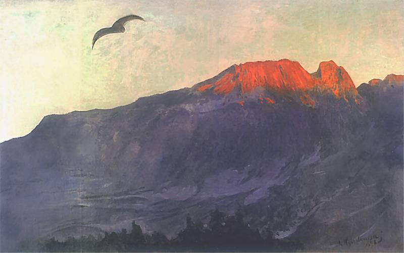    <b> Giewont o zachodzie słońca</b><br>1898  Olej na płótnie<br>Własność prywatna  