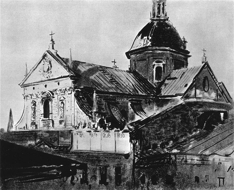    <b> Kościół św. Piotra w Krakowie.</b><br>1924  Litografia. 31,7 x 39,2 cm.<br>Muzeum Narodowe, Kraków.  