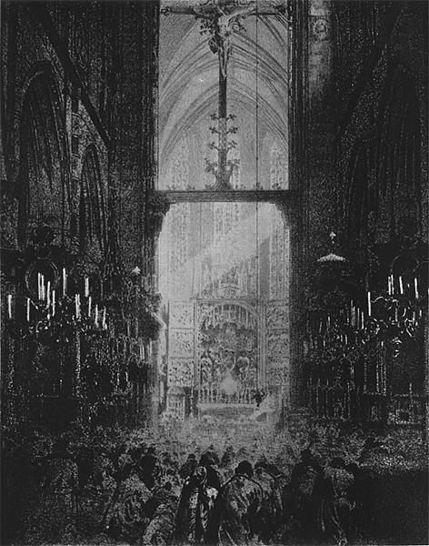    <b> Wnętrze Kościoła Mariackiego w Krakowie.</b><br>1932  Litografia. 50 x 38 cm.<br>Własność prywatna.  